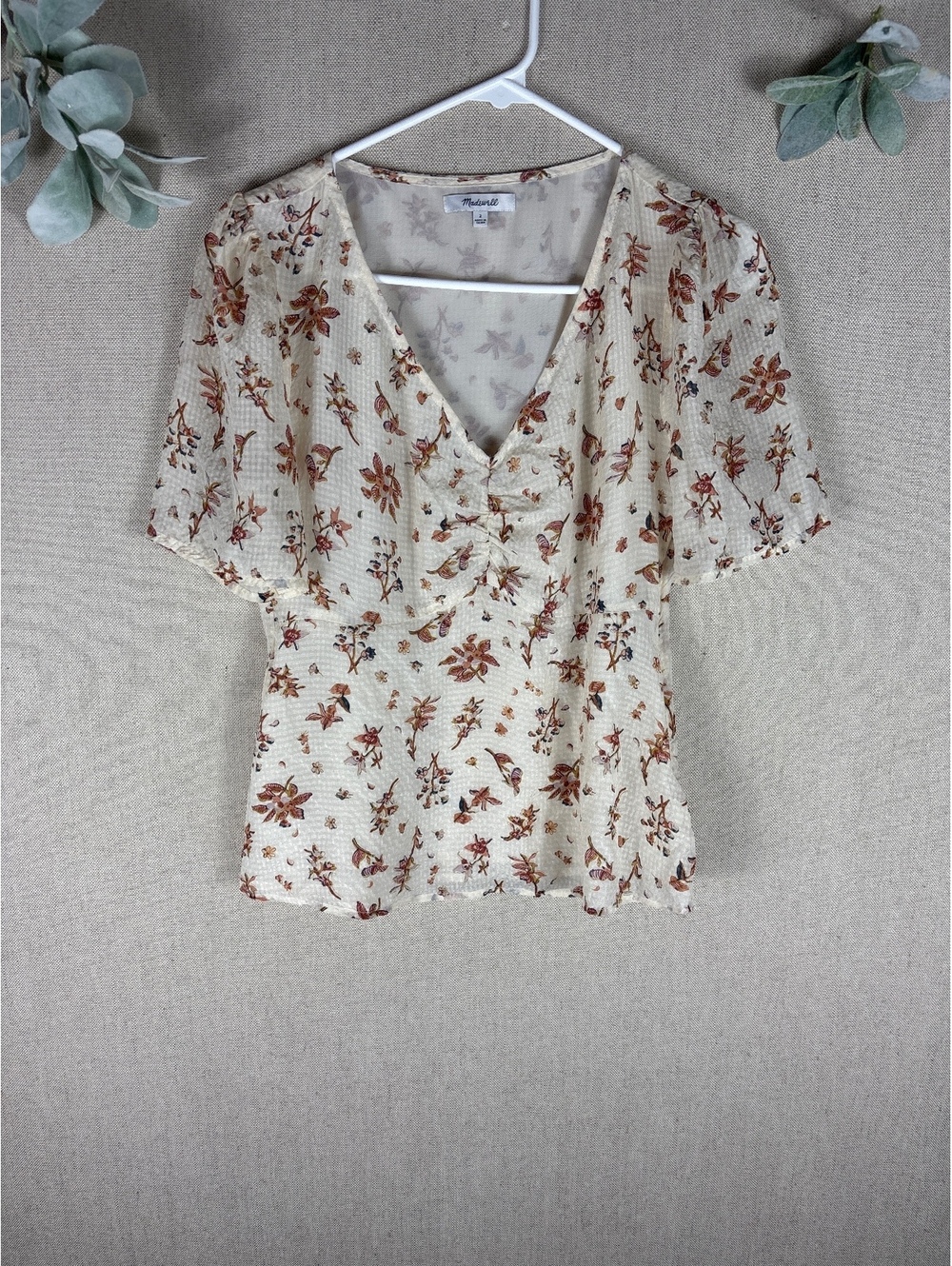 Madewell > White Floral V Neck Silk Blouse 2
